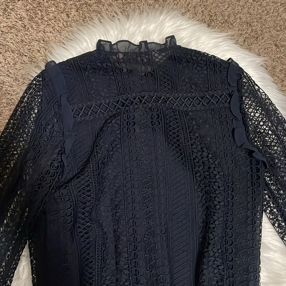 Ted Baker London Embroidered Eyelet Long Sleeve/ Mock Neck/ Semi Sheer Top - Picture 7 of 9